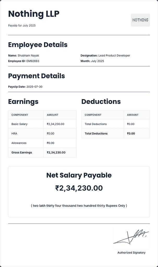 Salary Slip Generator example output